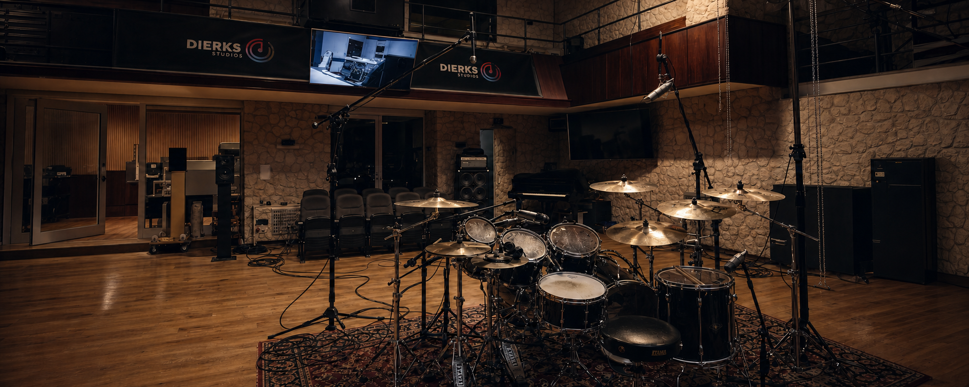 Drum kit in a recording studio