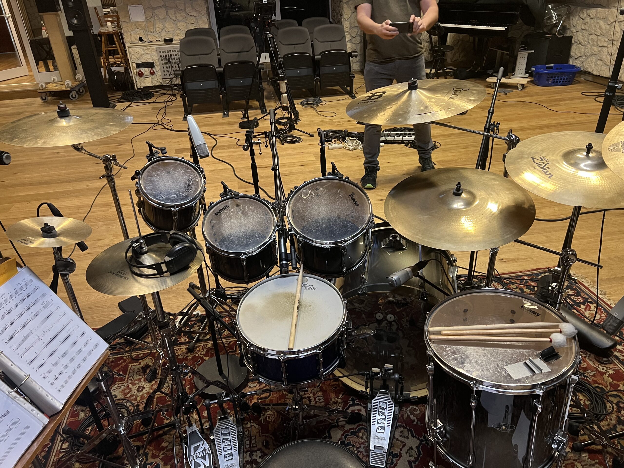 Professional drum kit in studio