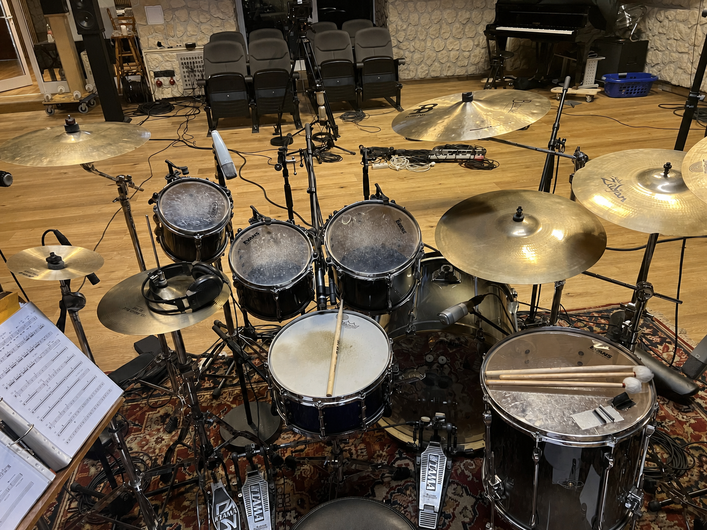 Professional drum kit in studio